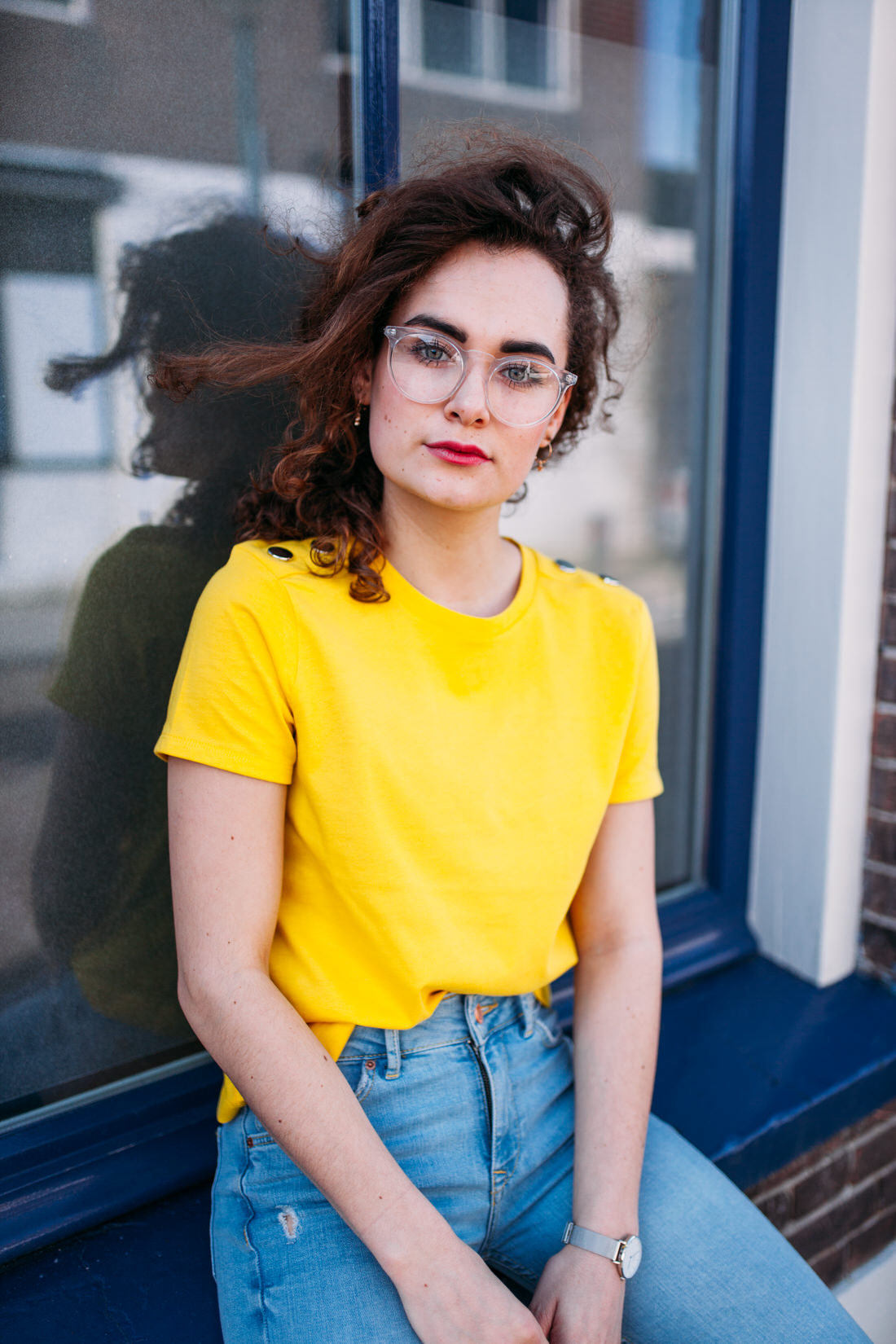 yellow shirt transparant eyewear glasses polette